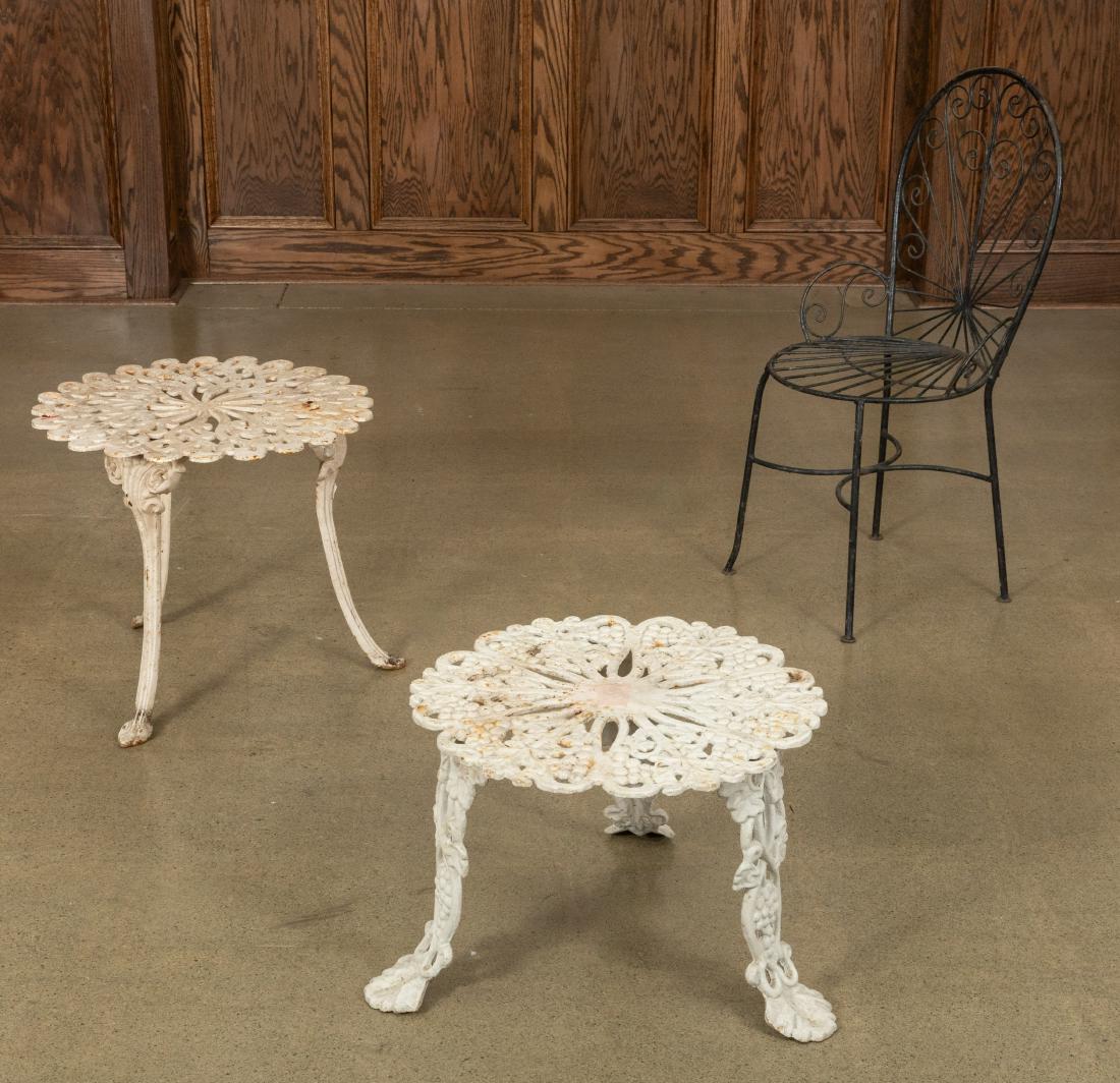 Two Cast Iron Tables and Wire Chair (1 of 4)