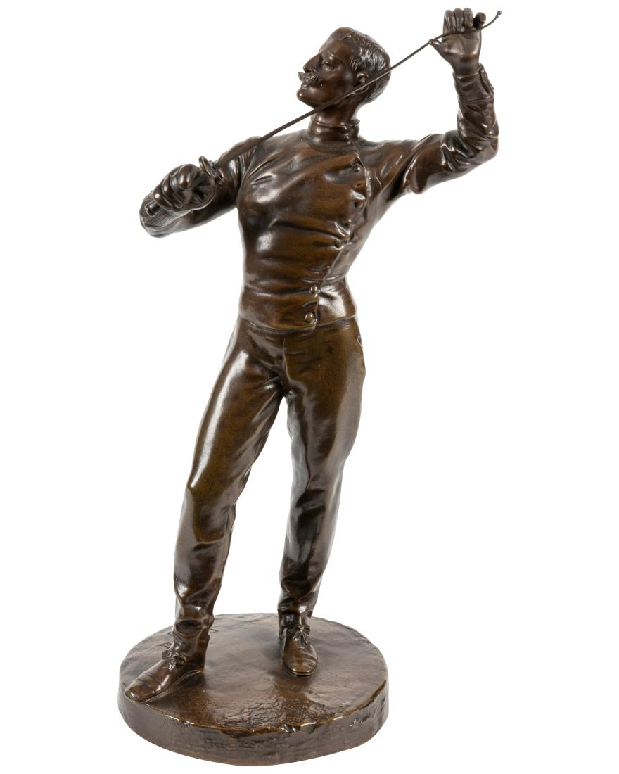 Benoit Rougelet - Bronze Figure of Fencer: Description - Benoit (Benedict) Rougelet (French 1834-1894) bronze figure of fencer. Dimensions - 12.5" x 6"