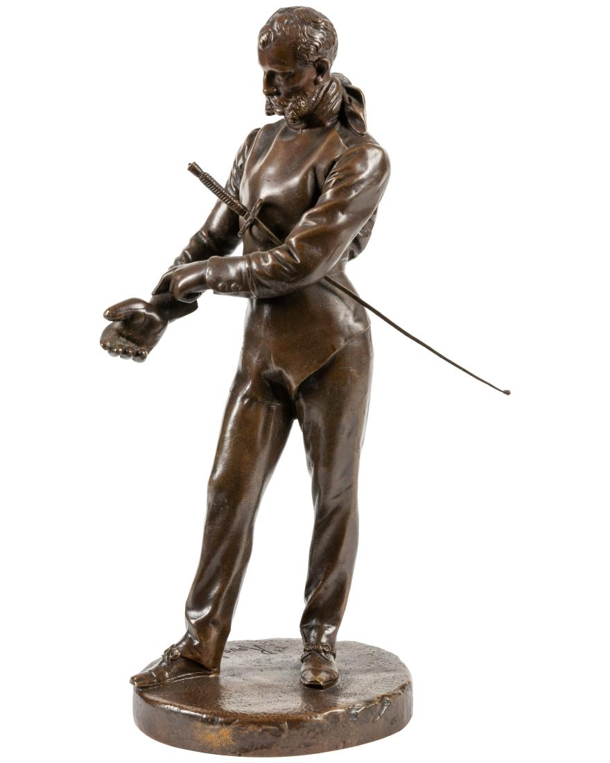 Benoit Rougelet - Bronze Figure of Fencer: Description - Benoit (Benedict) Rougelet (French 1834-1894) bronze figure of fencer. Dimensions - 14" x 5"