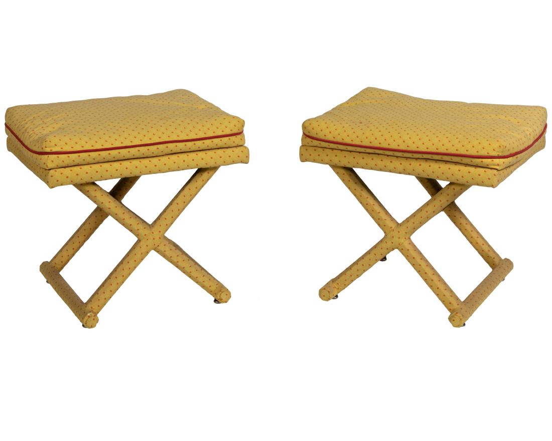 Pair Upholstered X  Base Ottomans (1 of 3)