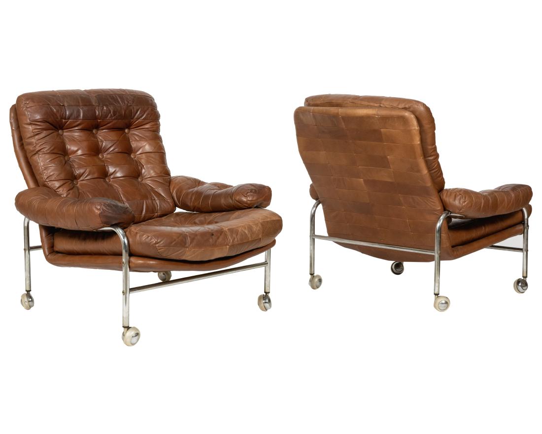 Bruno Matthson (Attr.) - Leather Chairs: Description - Bruno Mathsson attributed leather and chrome chairs. Dimensions - 33" x 34" x 32"