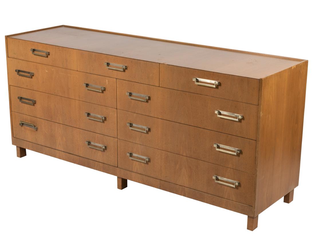 Baker - Credenza/Chest: Description - Baker credenza/chest with brass pulls. Dimensions - 25" x 66" x 19"