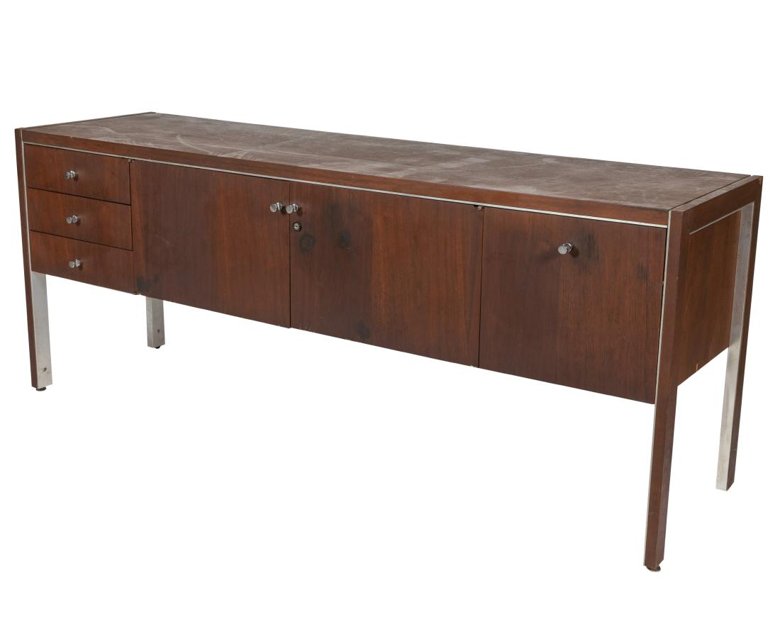 Walnut and Chrome Credenza: Description - Walnut and chrome office credenza. Dimensions - 29" x 72" x 20"
