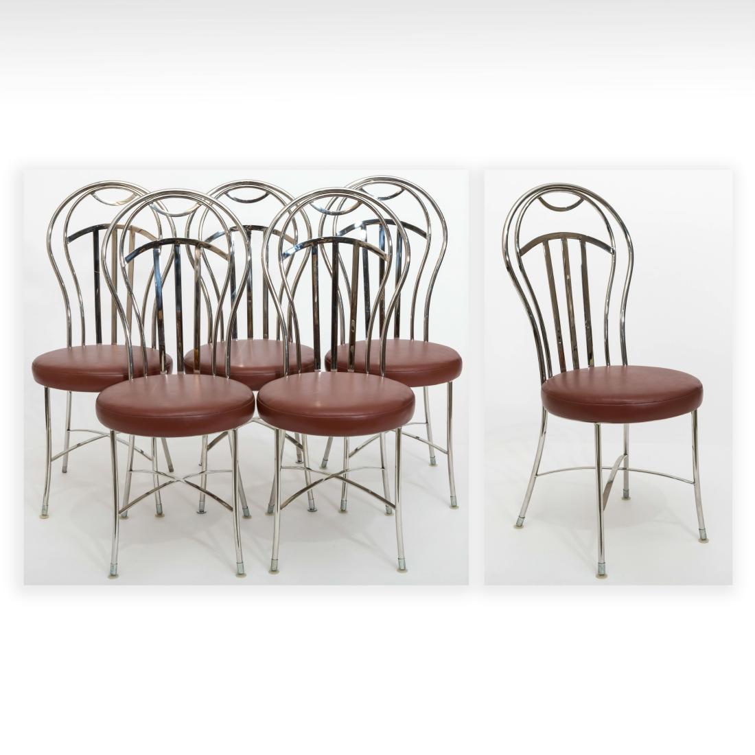 Six Ice Cream Style Chrome Dining Room Chairs: Description - A set of six ice cream style chrome dining room chairs. Dimensions - 38" x 18" x 16"