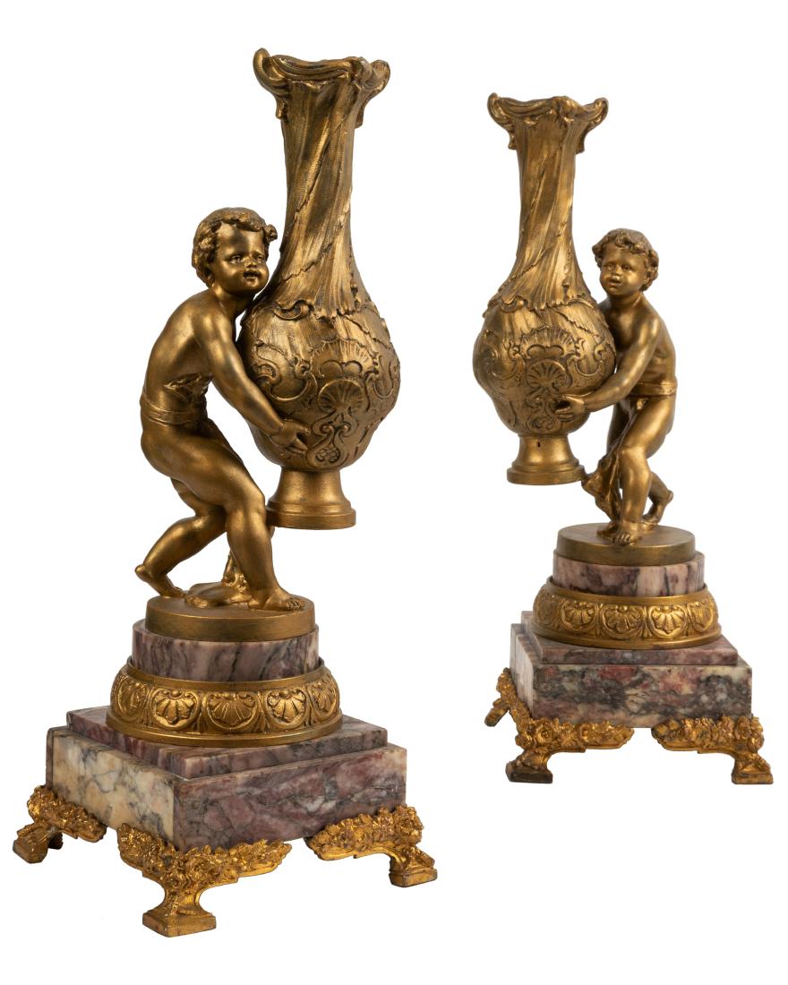 Figural White Metal and Marble Vases (1 of 6)