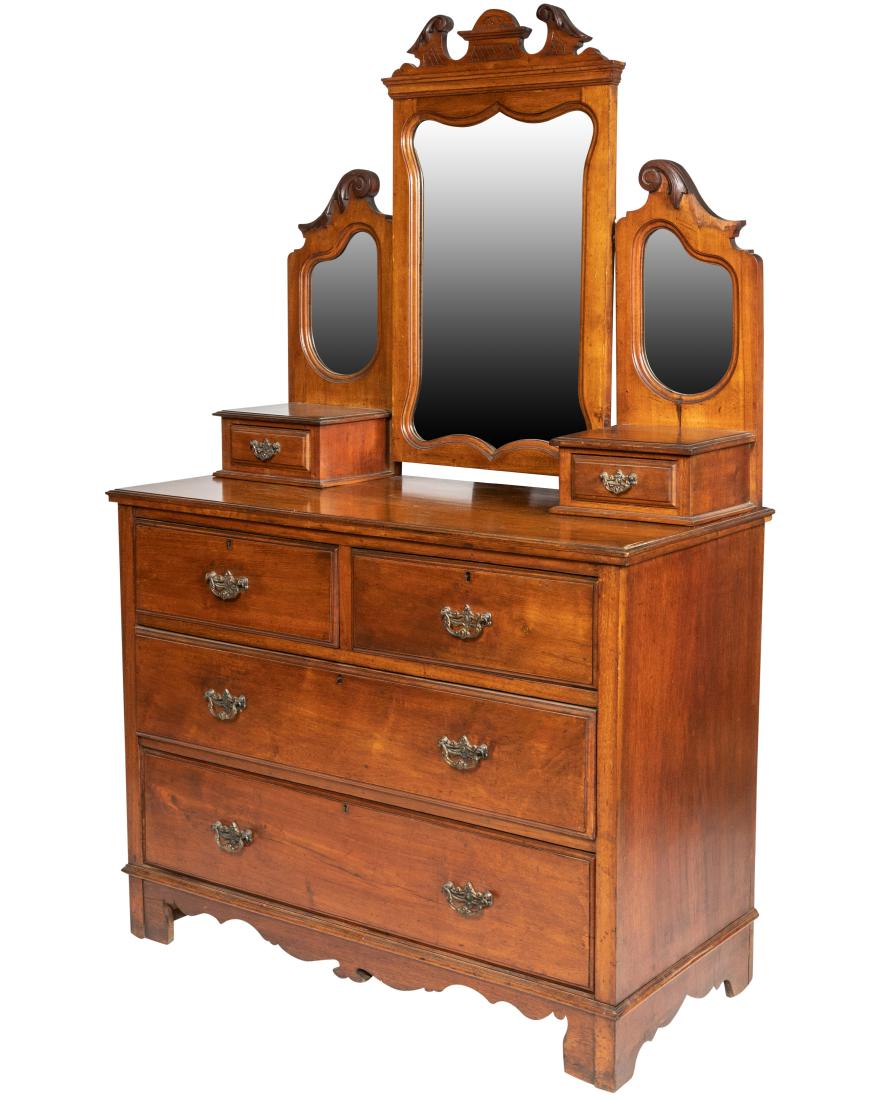 English Mahogany Dresser with Mirror: Description - English mahogany dresser with mirror. Dimensions - 66" x 41" x 19"