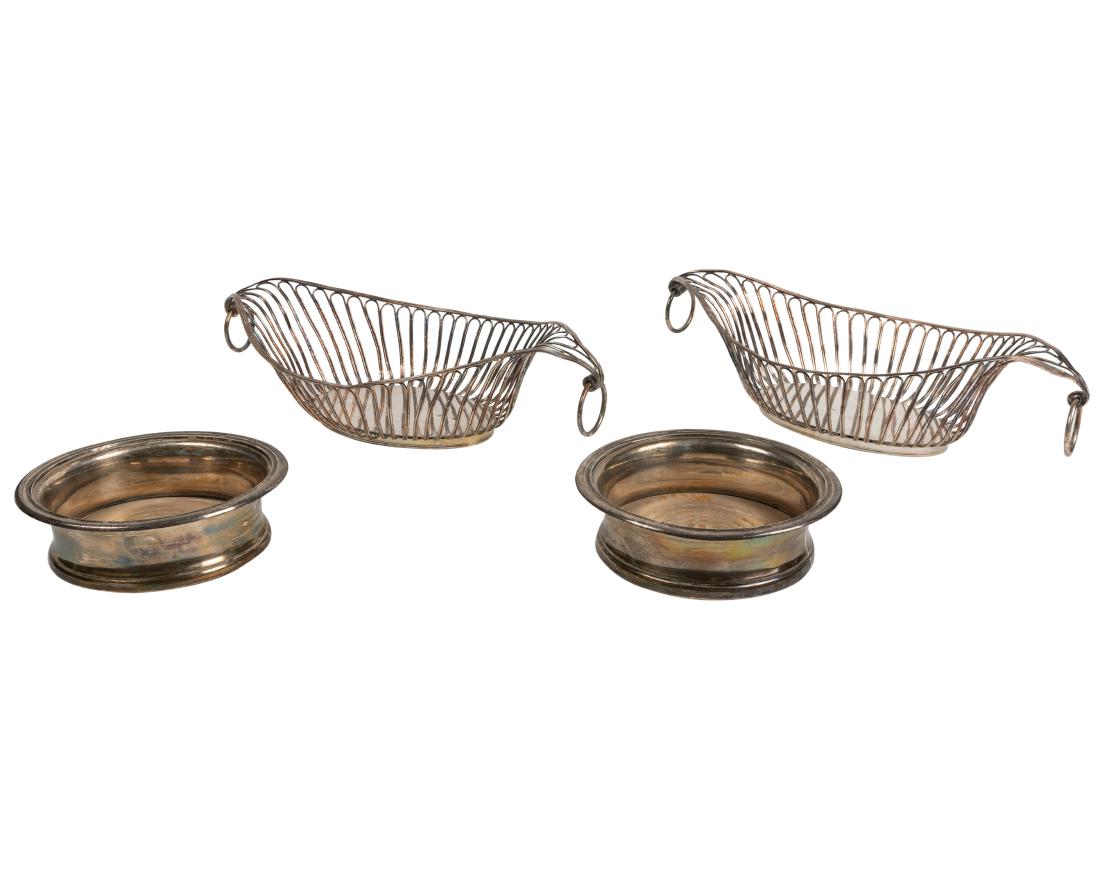 Sheffield Bread Baskets and Wine Coasters: Description - Pair 19th c. Sheffield pierced bread baskets with wine coasters. Dimensions - baskets - 3.5" x 14" x 7"