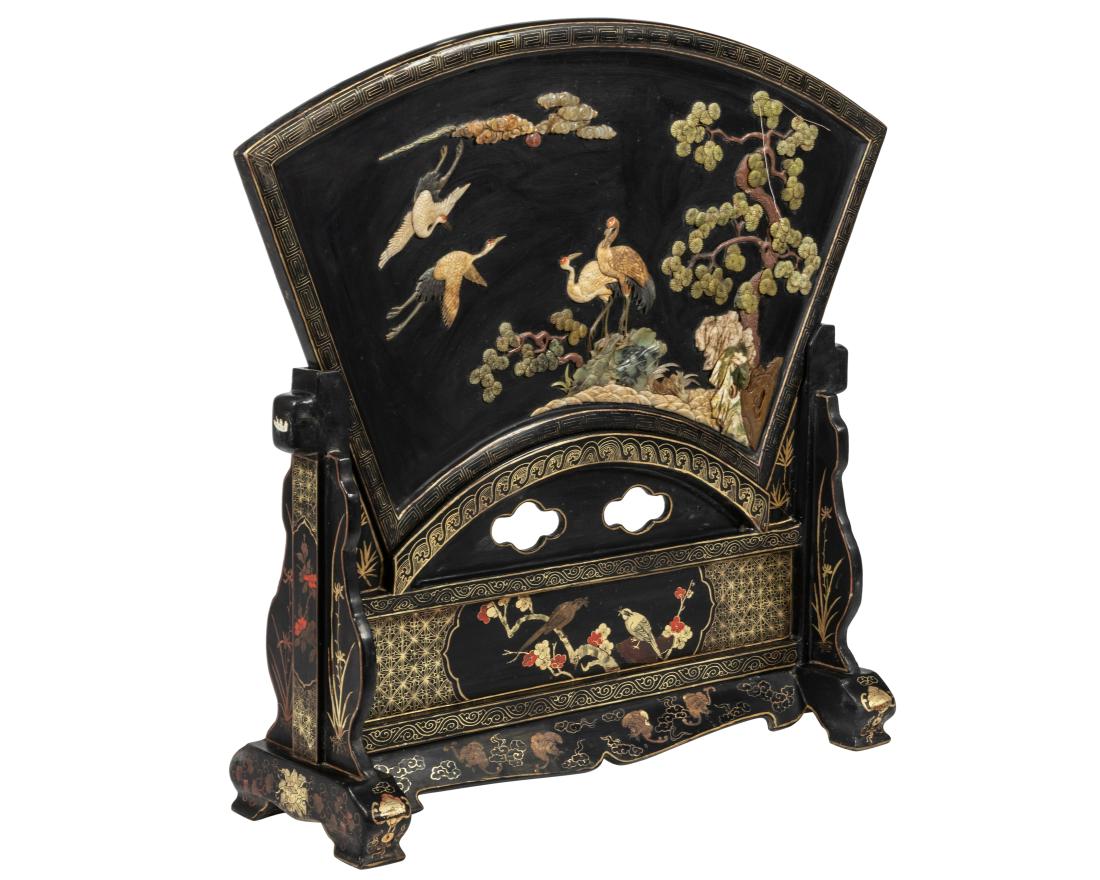 Japanese Hardstone Table Screen with Birds (1 of 3)