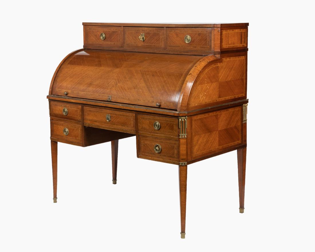 Inlaid French Bronze Mounted Cylinder Desk (1 of 6)