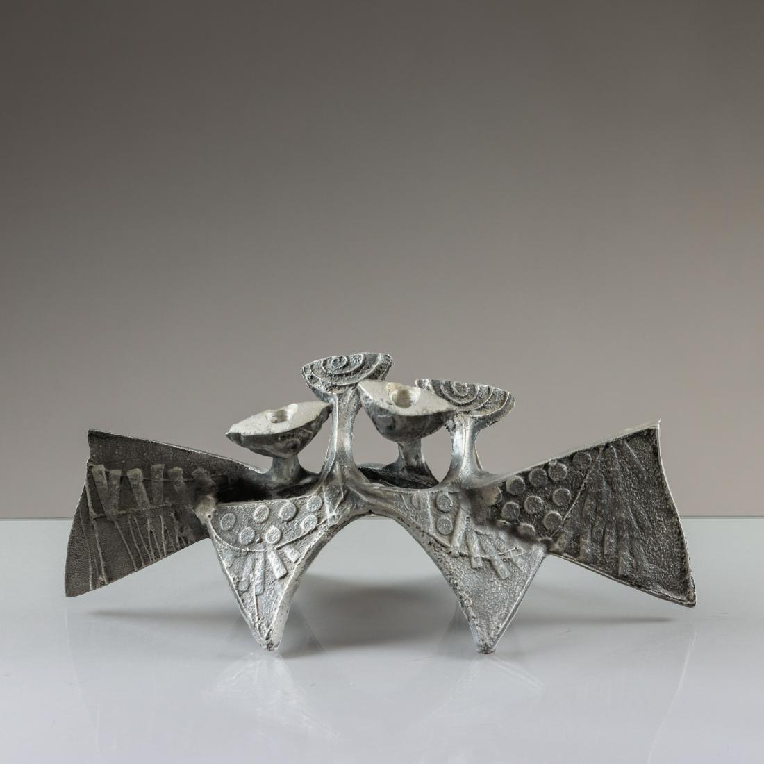 Donald Drumm - Brutalist Aluminum Candleholder: Description - A cast aluminum brustalist candle holder by artist Donald Drumm. Dimensions - 5.5" x 12" x 5"