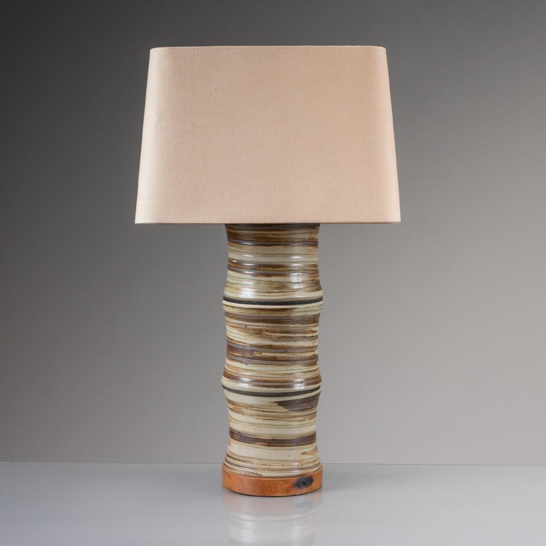 Gordon & Jane Marshal Martz - Pottery Lamp: Description - A Gordon Martz and Jane Marshall Martz pottery table lamp. Dimensions - total height -33" body- 21" x 7.5"