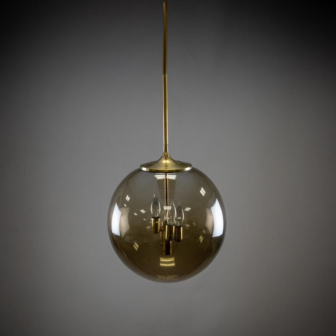 Lightcraft of California - Light Fixture: Description - Lightcraft of California smoke glass light fixture. Marked on fittings. Dimensions - total height- 34" globe- 13"
