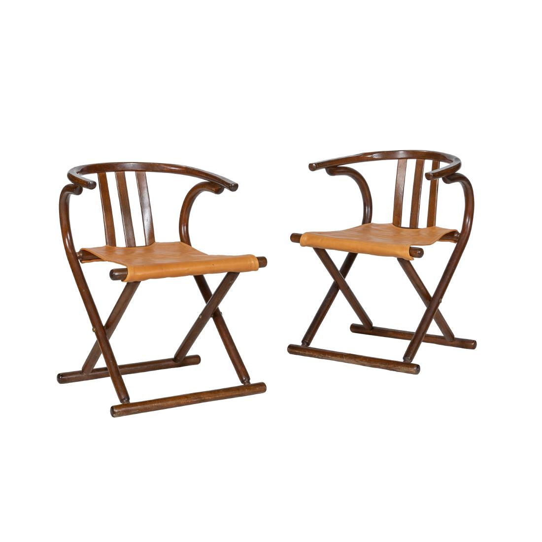 Josef Hoffmann - Style Folding Chairs: Description - Pair of Josef Hoffmann style folding chairs made in Romania. Dimensions - 26.5" x 19.5" x 18.5"