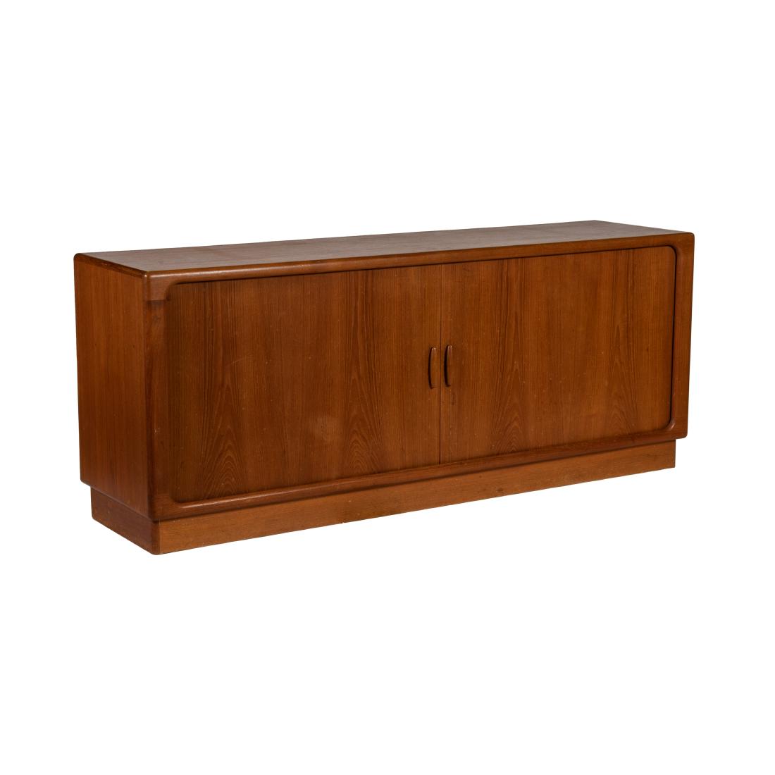 Danish Teak Tambour Credenza: Description - Danish teak long tambour credenza, signed. Dimensions - 30.5" x 74.5" x 19.5"