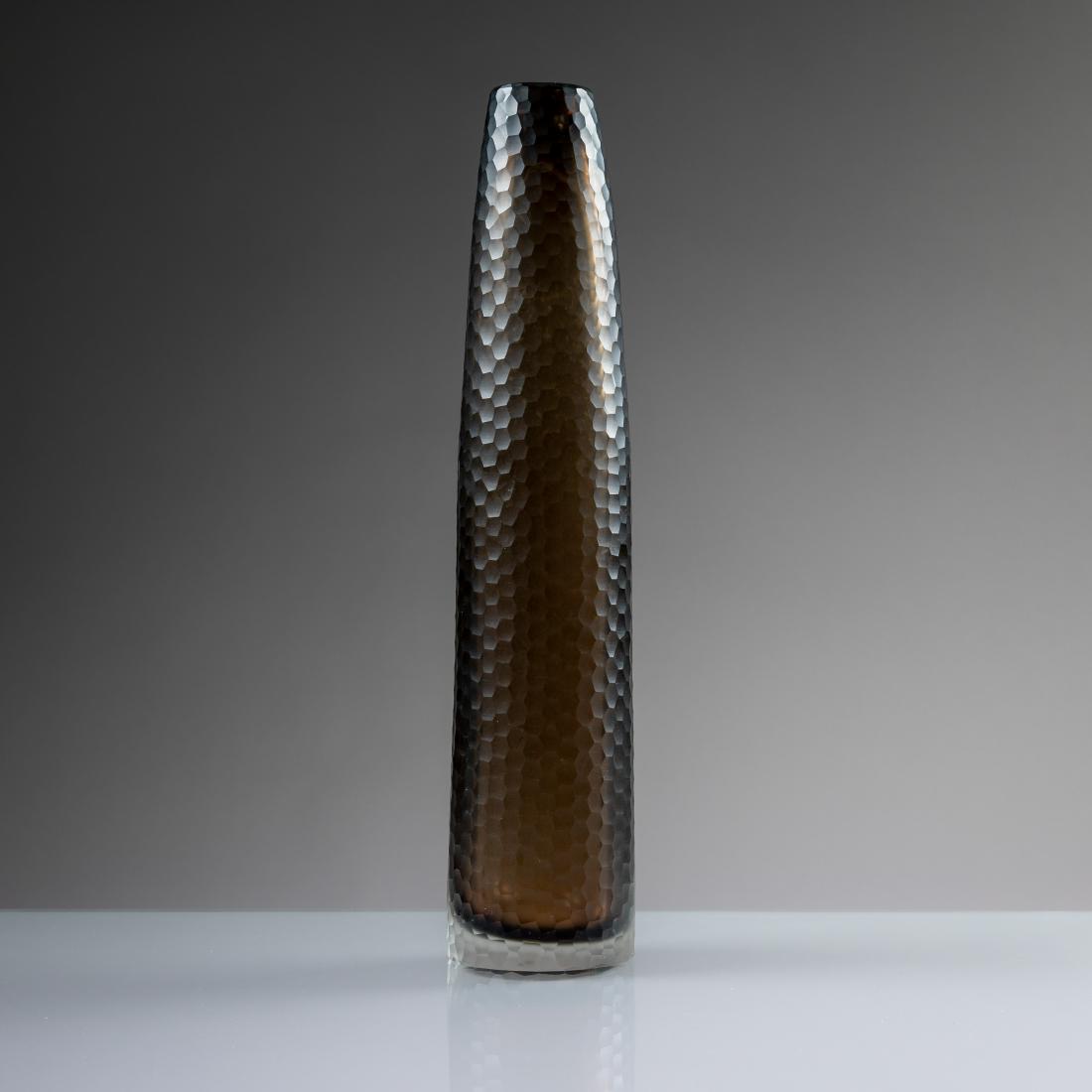 Carlo Scarpa - Venini - Battuto Vase: Description - A large Carlo Scarpa for Venini battuto style vase. Signed on bottom with three line acid etched signature (Venini - Murano - Italia). Dimensions - 16.25" x 3.5"
