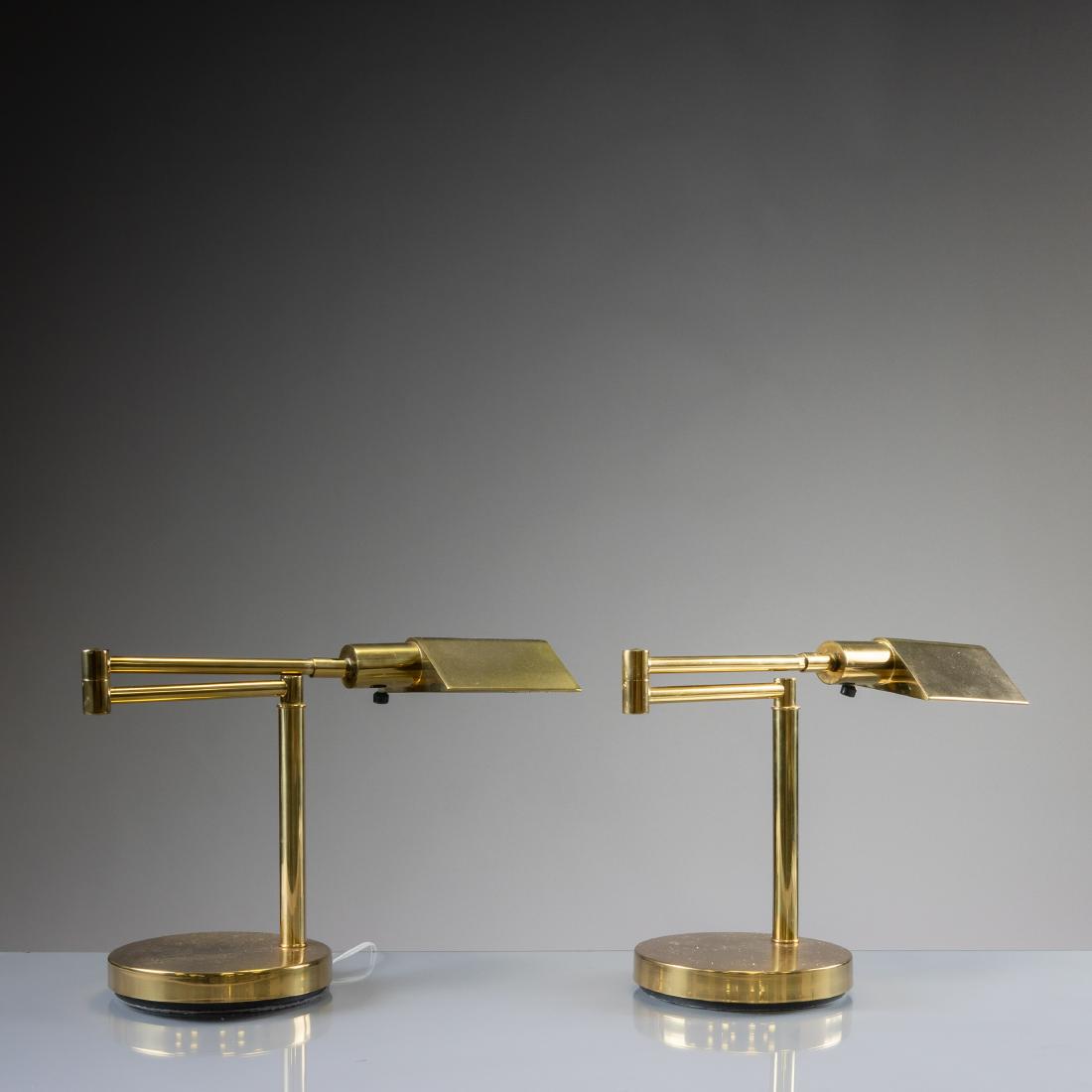 Koch and Lowy - Omi Desk Lamps: Description - Pair of Koch and Lowy omi brass desk lamps. Dimensions - 13.5" x 19" x 8"