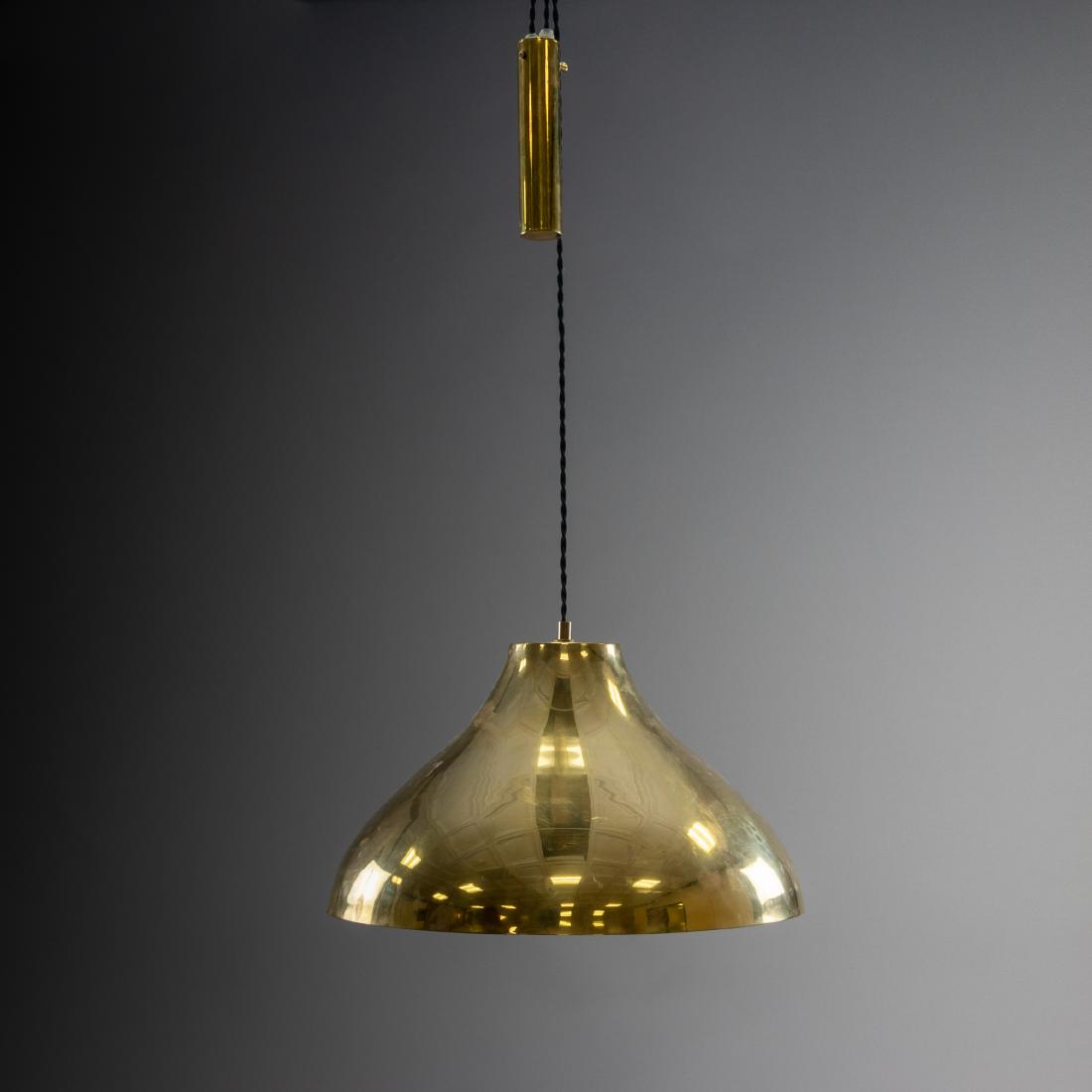 Paavo Tynell - Brass Pendant Lamp: Description - A brass counter-weighted pendant lamp by Paavo Tynell. Dimensions - Shade - 11" x 18"