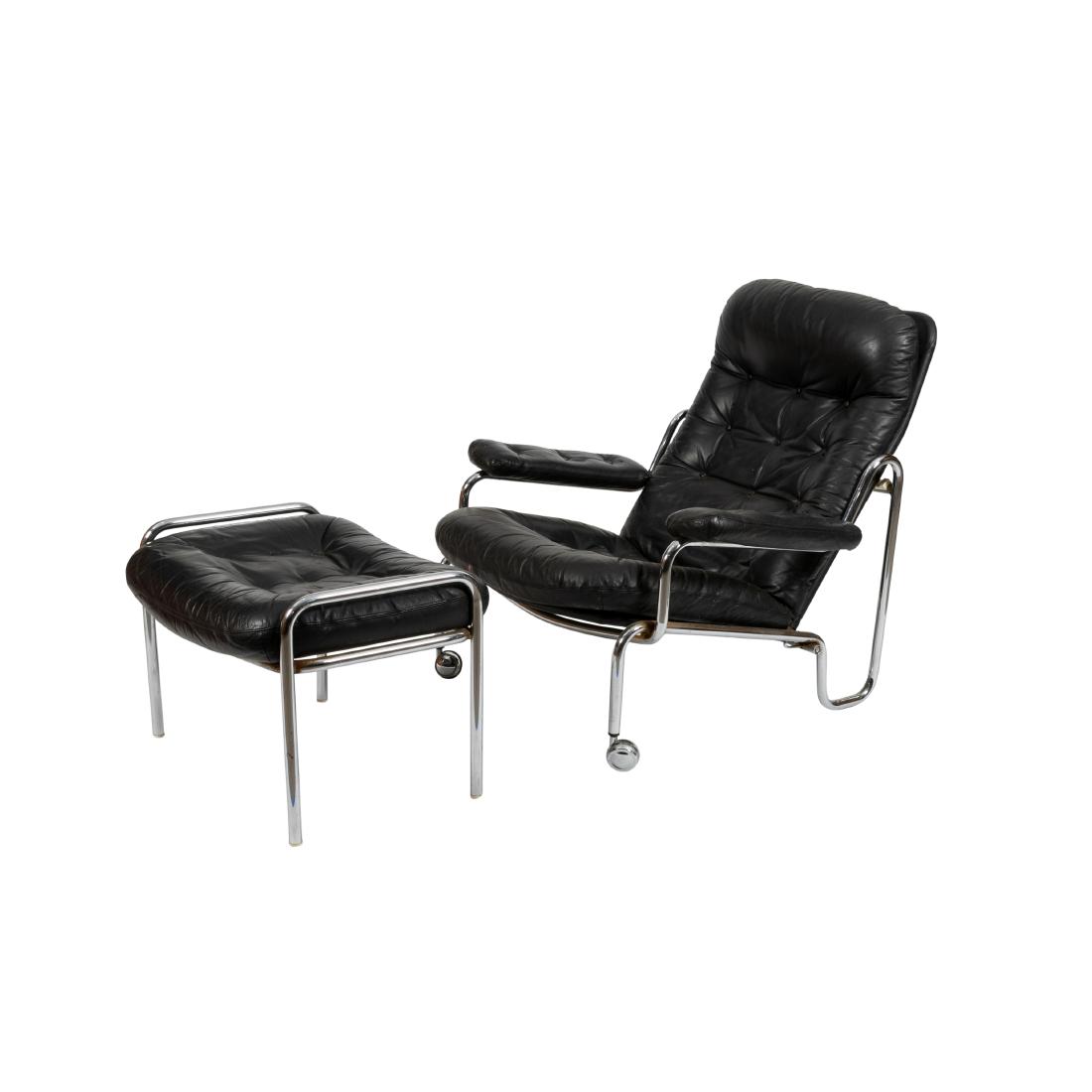 Bruno Mathsson - Style Chair and Ottoman: Description - Bruno Mathsson style chair and ottoman. Dimensions - 34" x 31" x 36"