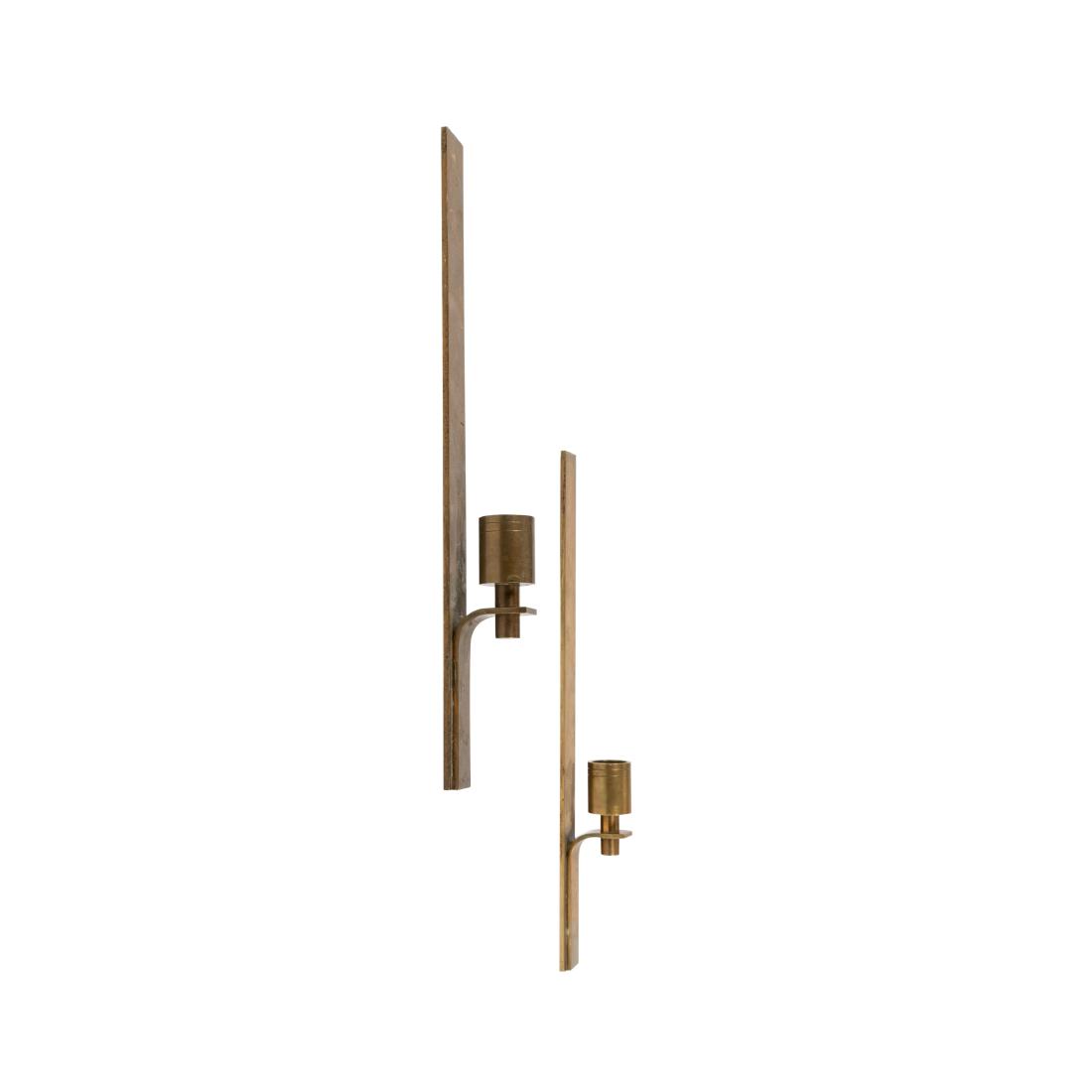 Tommi Parzinger (Attr.) - Brass Candle Sconces: Description - A pair of Tommi Parzinger attributed brass candle sconces. Dimensions - 16" x 2"
