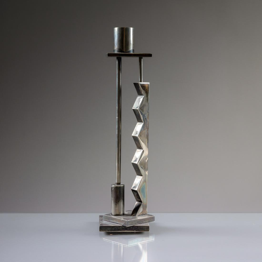 Ettore Sotsass - Swid Powell - Candlestick: Description - Ettore Sottsass for Swid Powell, silver plated brass candle stick. Circa 1985. Dimensions - 12.5" x 3.5" x 3.5"