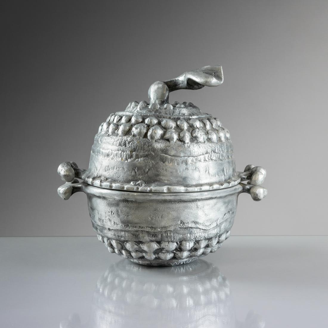 Donald Drumm - Aluminum Covered Pot: Description - A large cast aluminum covered pot by artist Donald Drumm. Signed on bottom. Dimensions - 12.5" x 10"