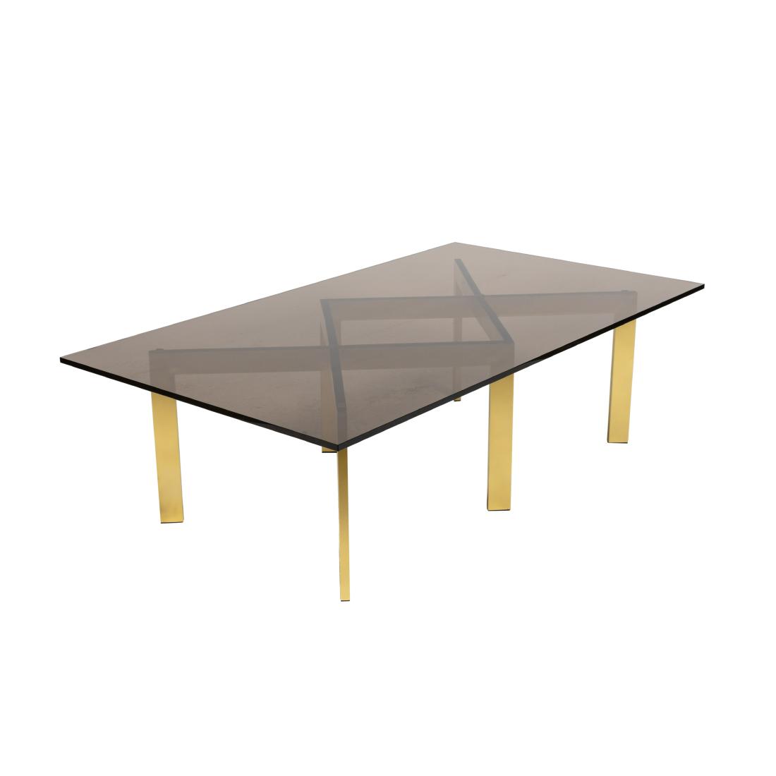 Thayer Coggin - Coffee Table: Description - Thayer Coggin double x base metal and glass coffee table. With original box for glass. Dimensions - 16" x 54" x 30.5"