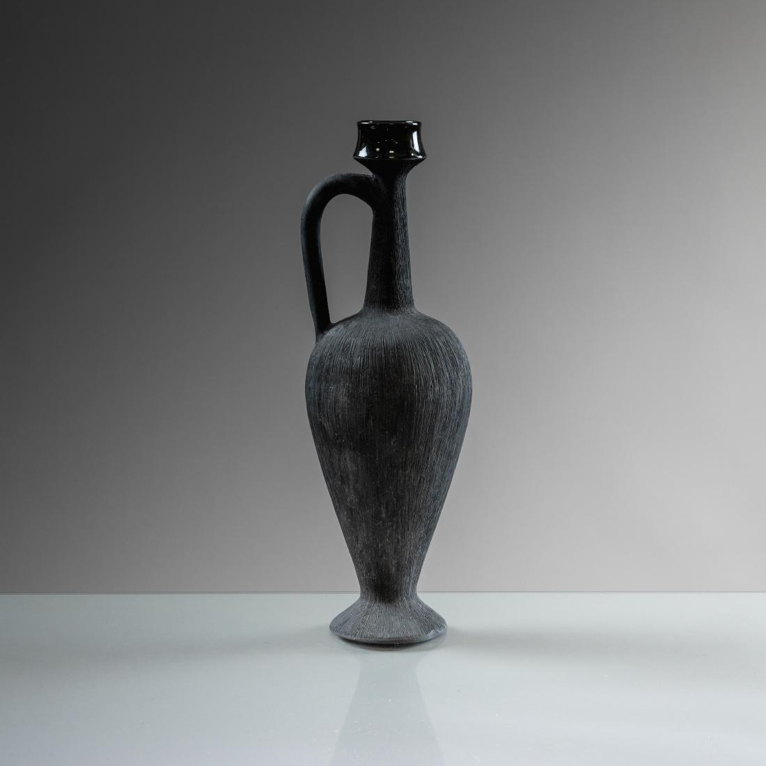 Raymor - Italian - Pottery Jug: Description - A handled pottery jug by Raymor, signed on bottom. Dimensions - 13.5" x 4.5"