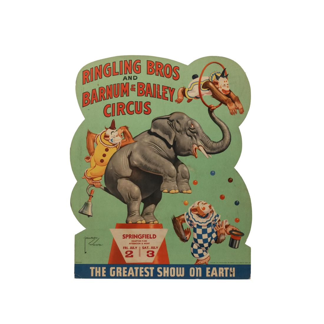 Lawson Wood - Barnum & Bailey - Advertisement: Description - A free standing cardboard advertisement for Ringling Bros and Barnum & Bailey Circus. Dimensions - 17" x 22"