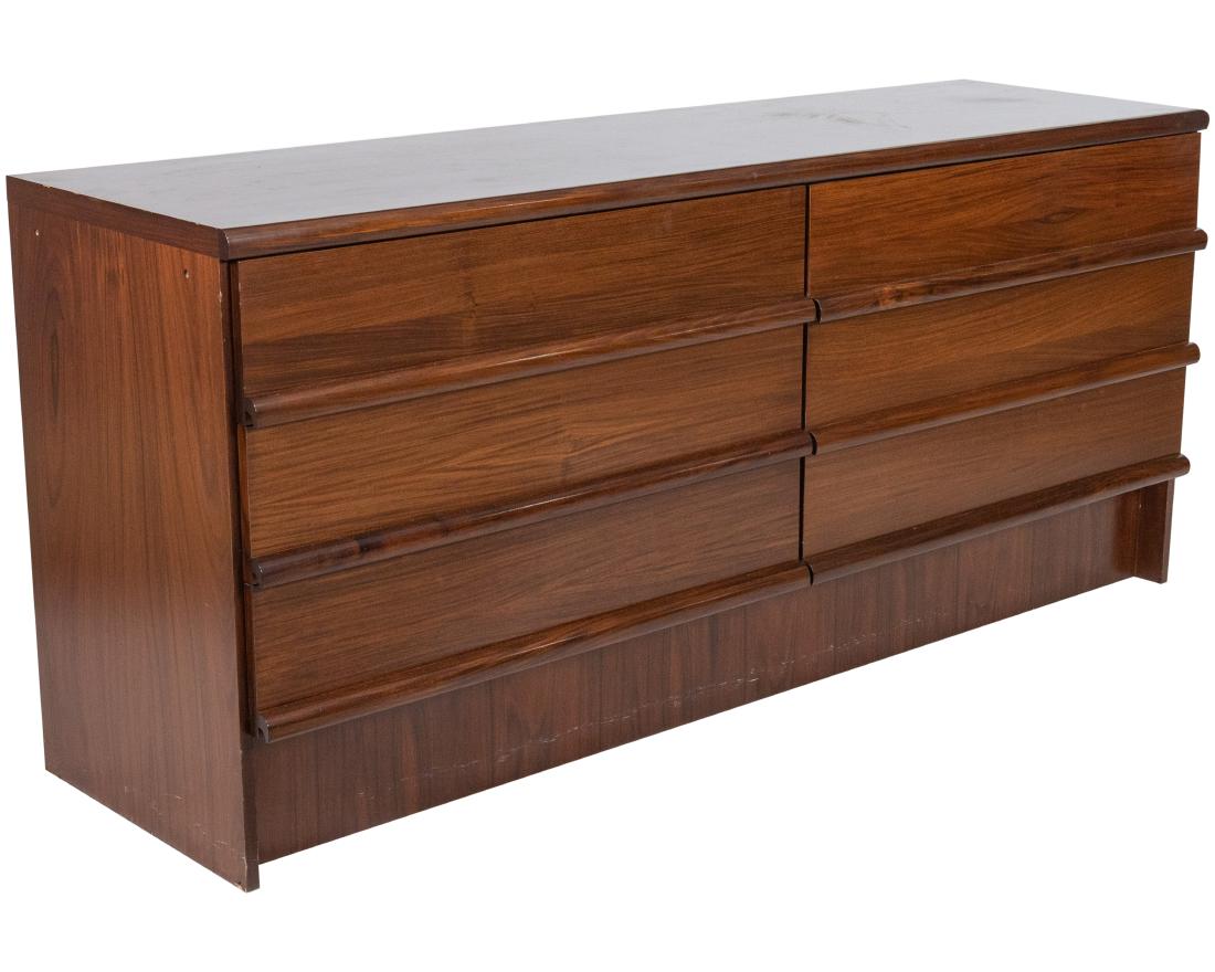 Scandinavian Rosewood Double Dresser: Description - Scandinavian rosewood double dresser. Dimensions - 28.5" x 64" x 19"