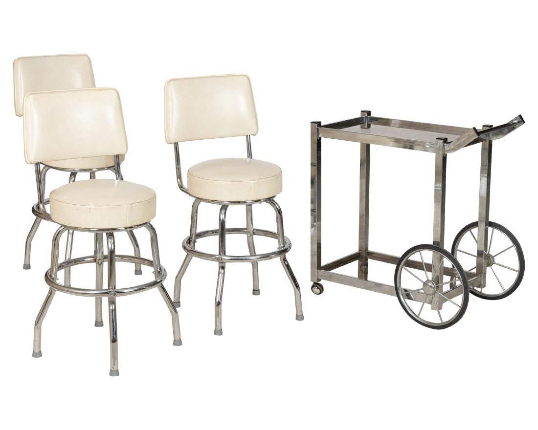 3 Chrome Stools and Chrome Cart (1 of 1)