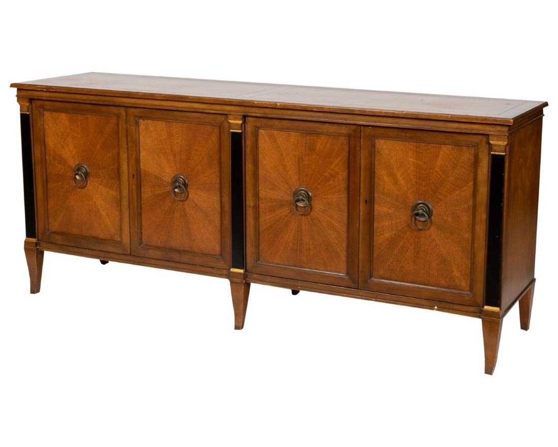 Hollywood Regency Credenza: Description - Hollywood regency credenza. Dimensions - 32" x 74" x 19"