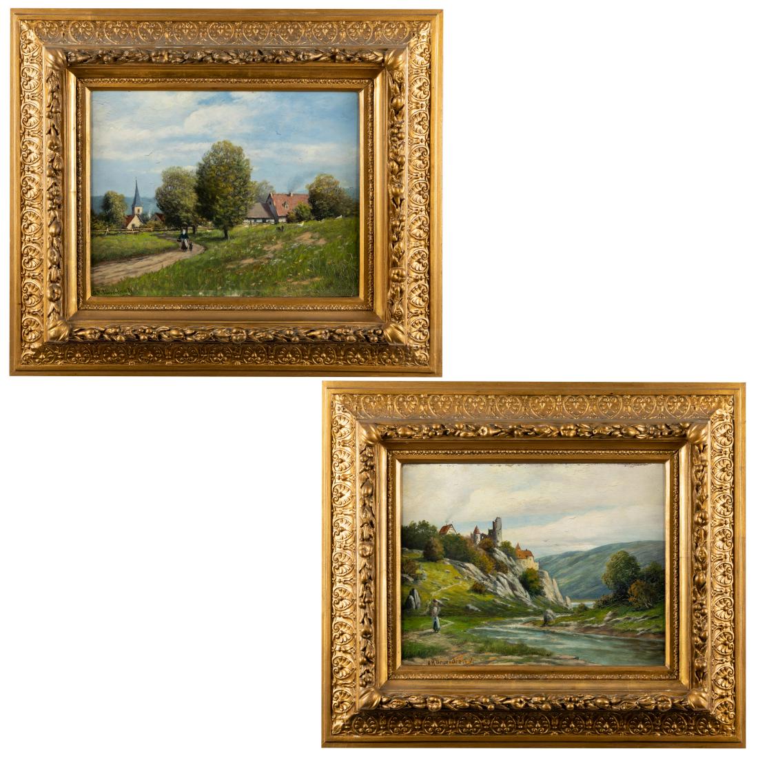 After Raphael Oskar Unverdross - Oil on Board: Description - Pair of oil on board paintings after Raphael Oskar Unverdross. Dimensions - 19" x 22"
