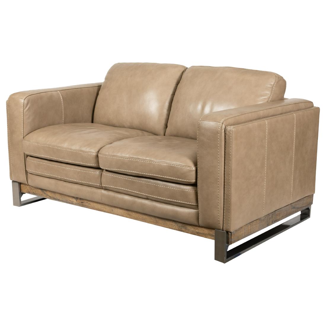 Flexsteel - Leather Loveseat: Description - Latitude collection by Flexsteel, stitched leather and steel loveseat. Dimensions - 33" x 63" x 38"