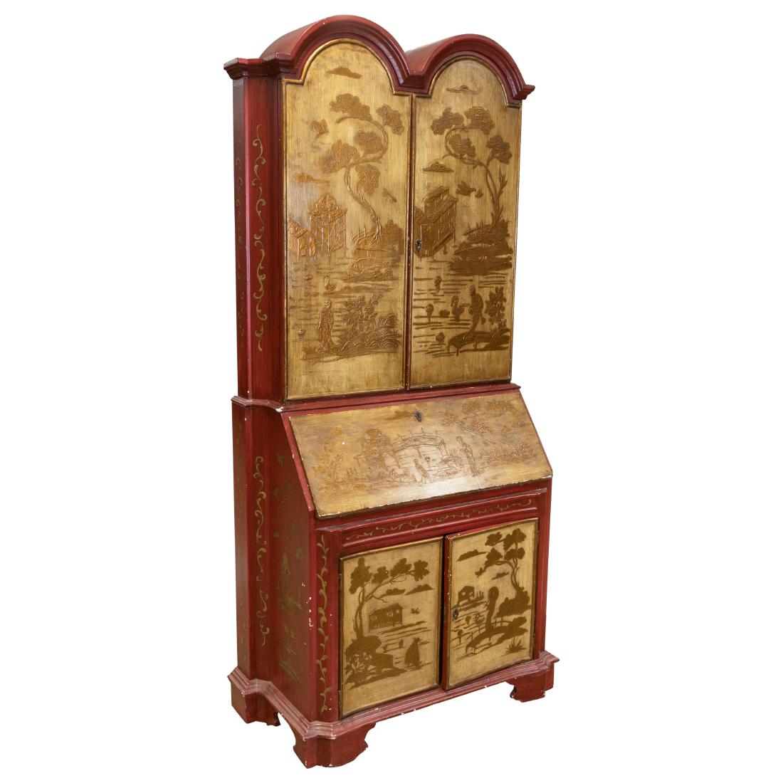 Venetian Chinoiserie Decorated Secretary: Description -2 part chinoiserie decorated Venetian style secretary. Dimensions - 84" x 40" x 18"