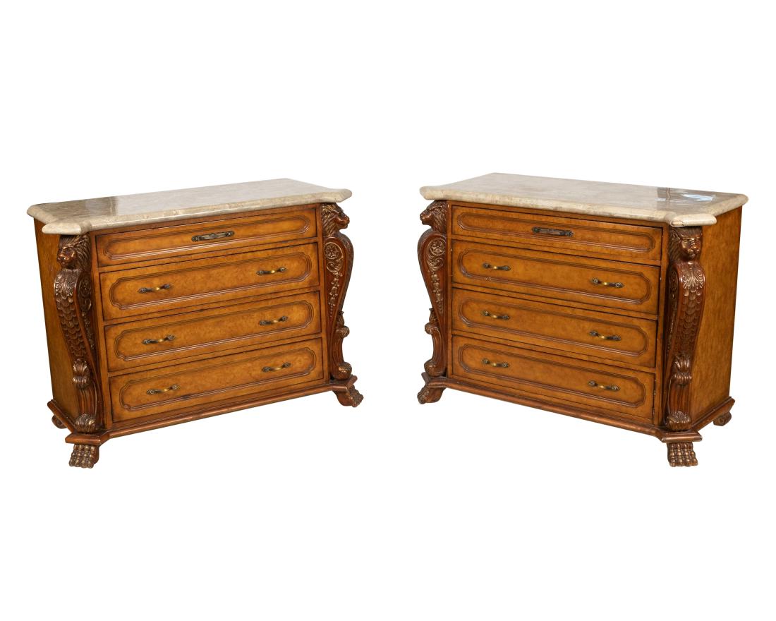 Figural Lion Marble Top Chests - Pair (1 of 3)