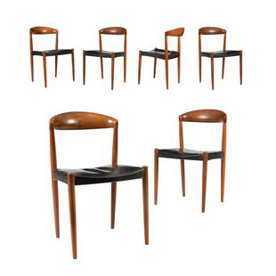 Harbo Solvsten - Knud Andersen - Dining Chairs: Description - Set of 6 Harbo Solvsten designed dining chairs for Knud Andersen in teak and leather. Dimensions - 29" x 17" x 20"