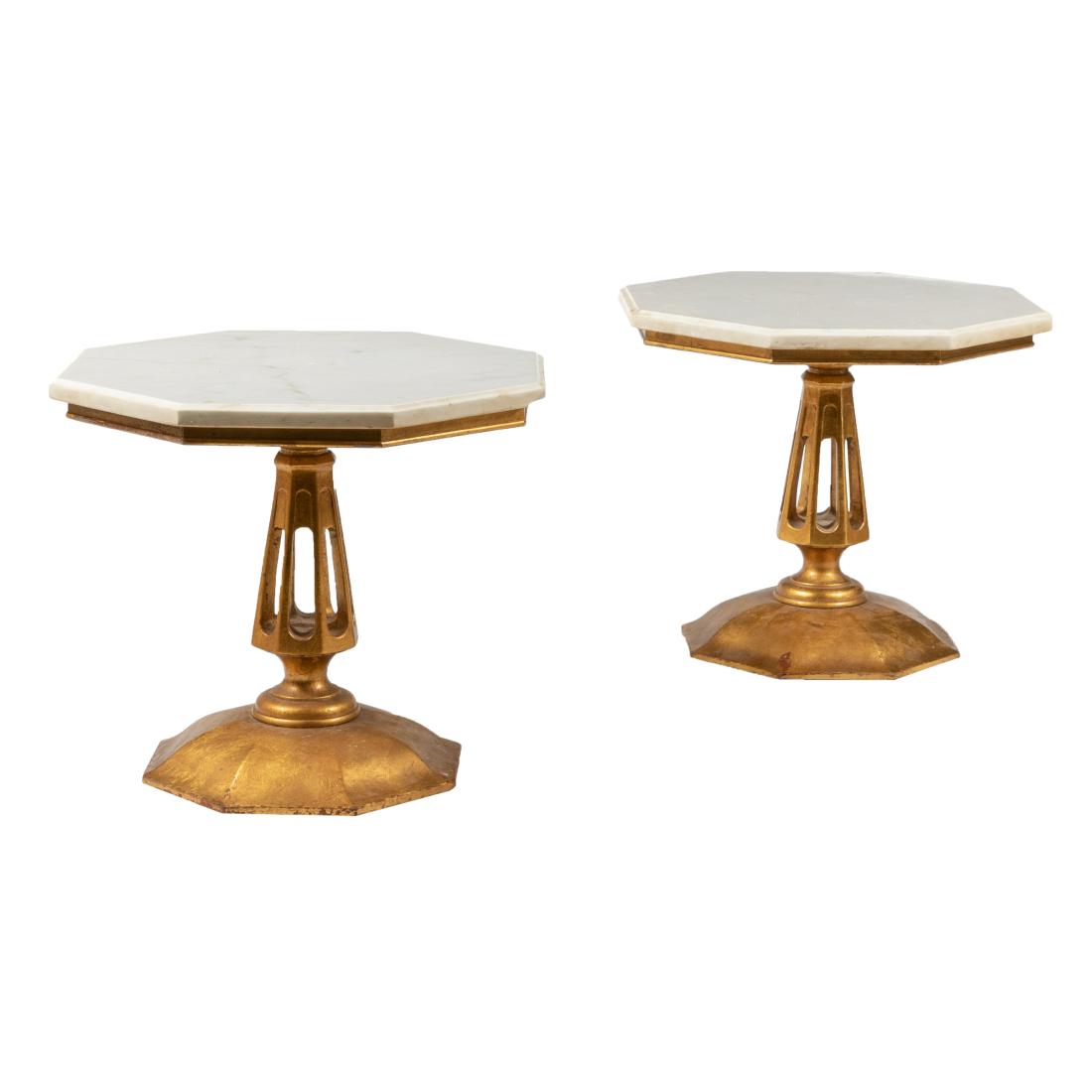 Octagonal Marble & Gilt Wood End Tables (1 of 2)