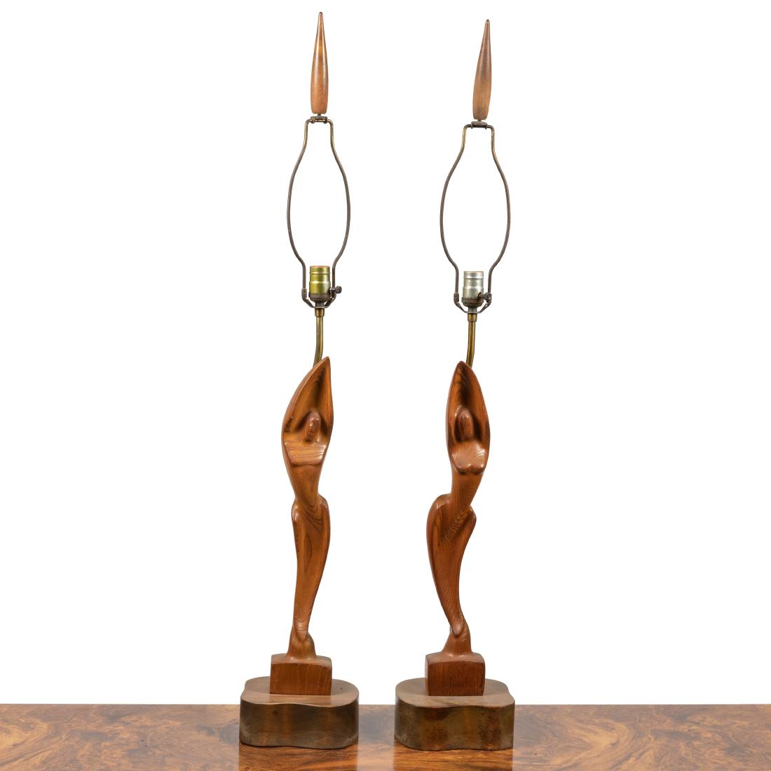 Heifetz - Scultped Walnut Lamps - Pair (1 of 4)