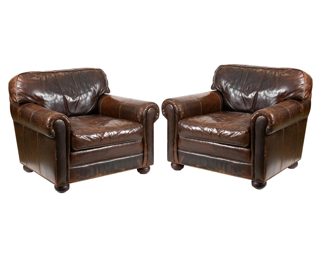 Restoration Hardware Leather Club Chairs Apr 25 2019 Regency Auction House In Nj