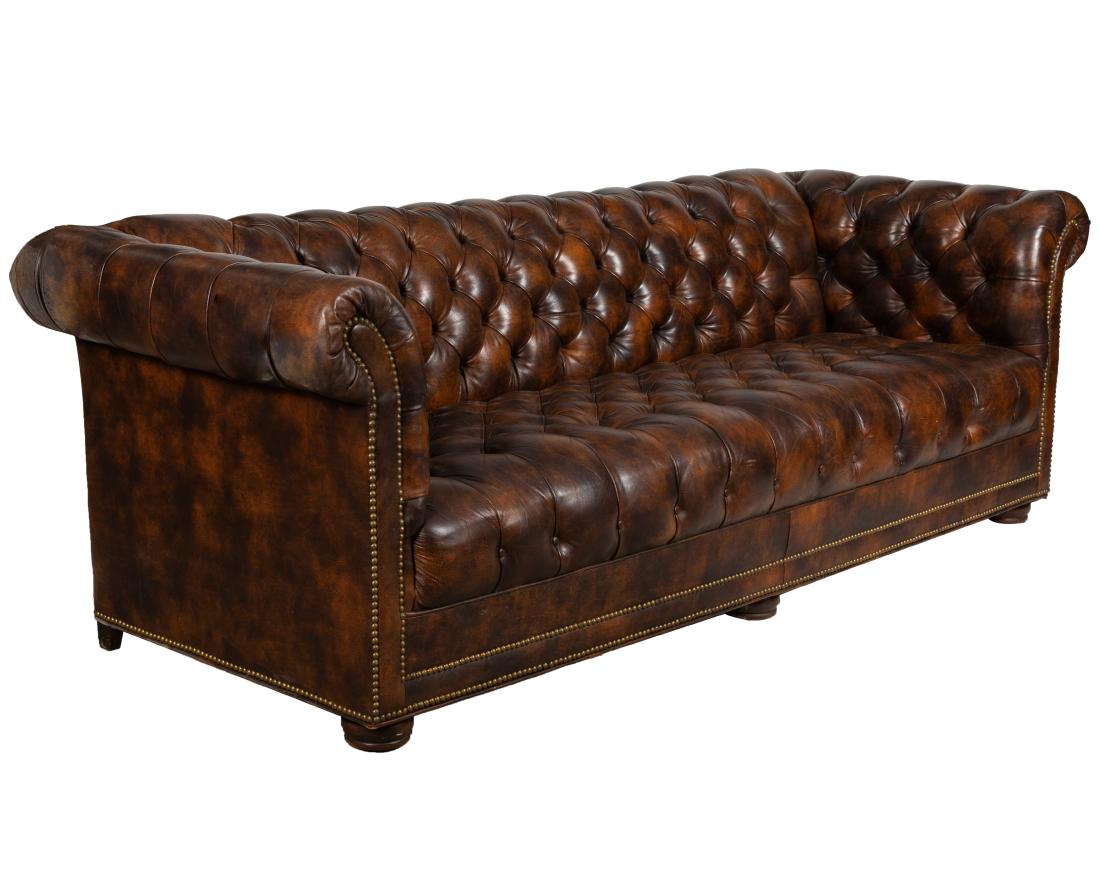 Leather Chesterfield Sofa: Description - Leather chesterfield sofa Dimensions - 30" x 90" x 34"