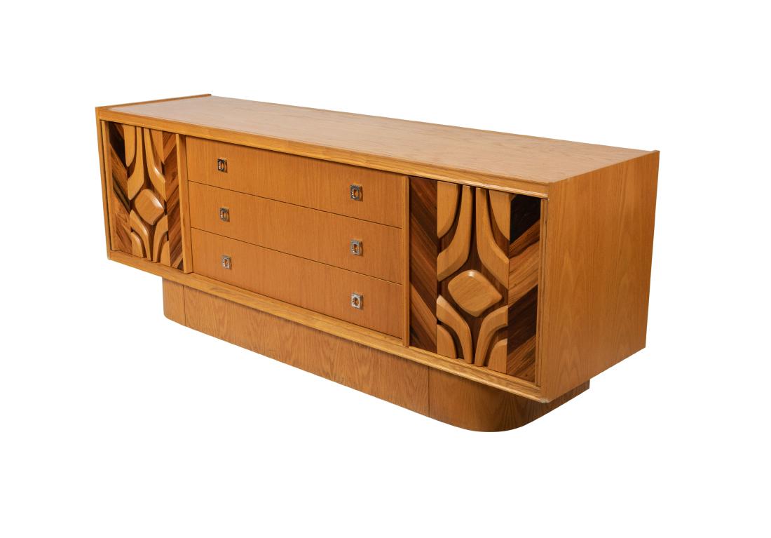 Brutalist Mixed Woods Long Dresser (1 of 4)