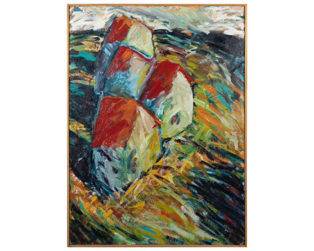 Large Abstract Oil on Canvas - "Red Roofs" (1 of 5)