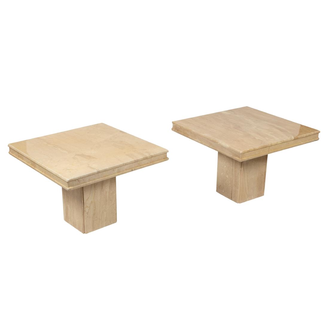 Travertine Pedestal Side Tables - Pair (1 of 2)