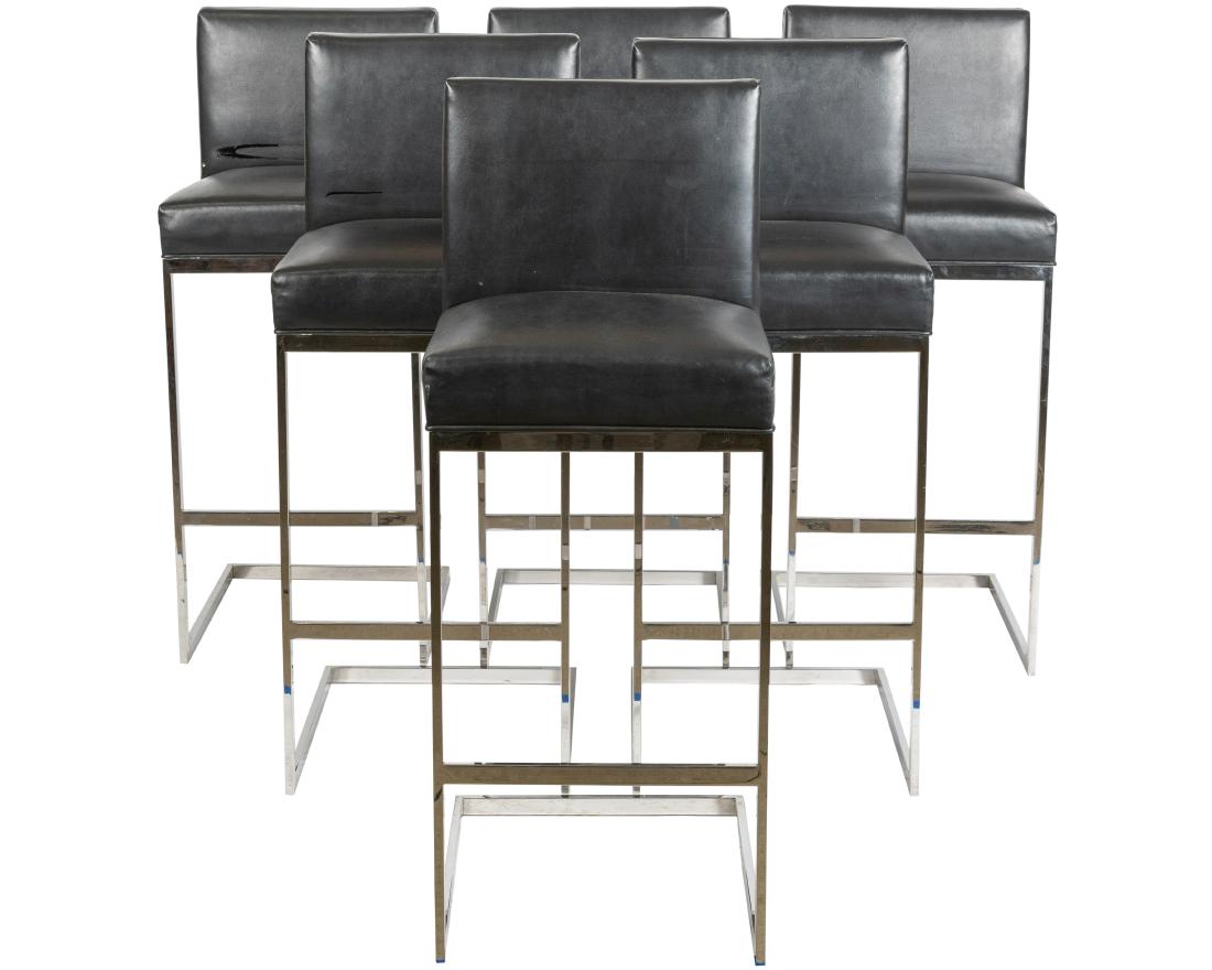 Brueton - Chrome Cantilever Stools - Six: Description - Set of 6 Brueton chrome cantilever stools