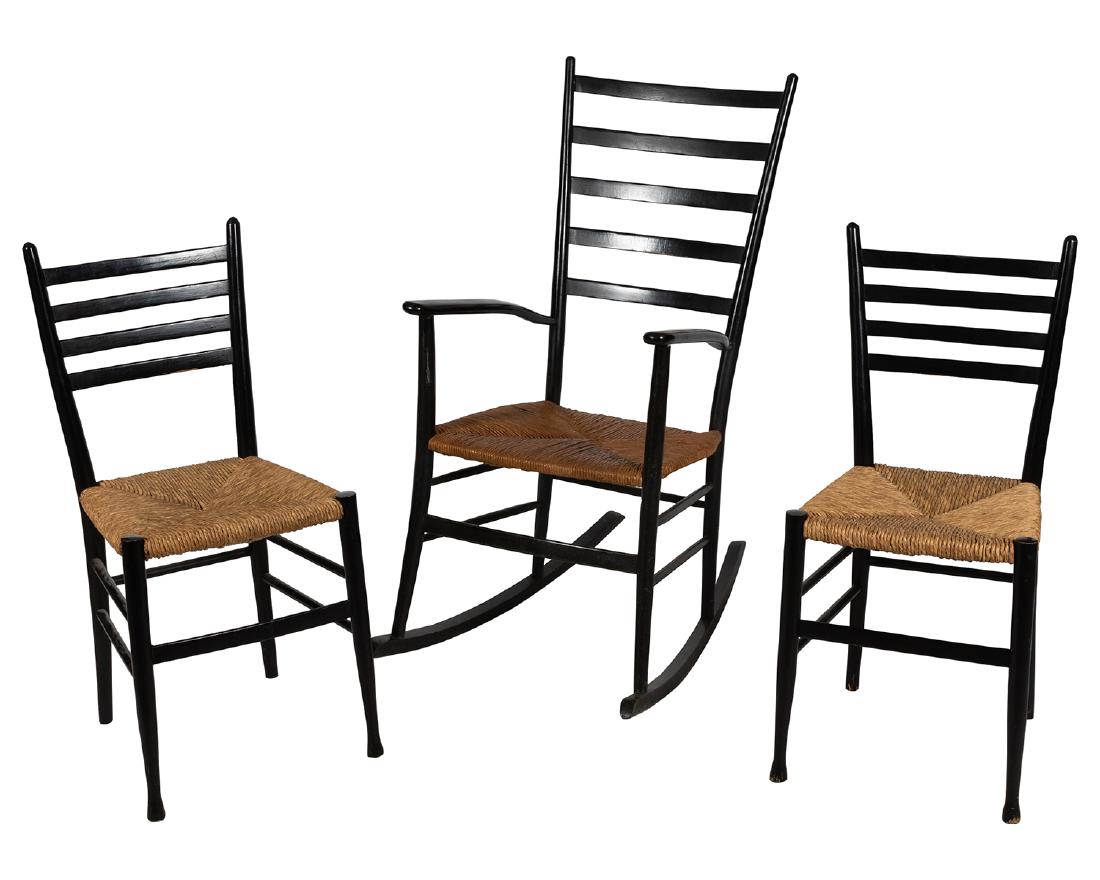 Italian Cane Side Chairs & Rocking Chair: Description - Group of chairs including Italian cane side chairs and a rocking chair. Dimensions - Rocker 42" x 21" x 25"