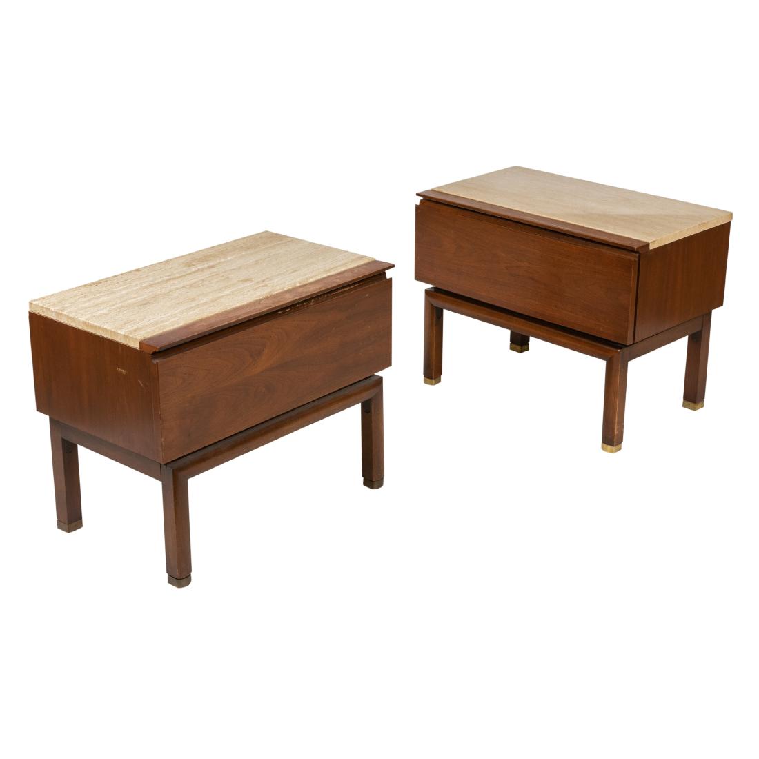 Travertine Marble Top Nightstands - Pair: Description - Pair of mid century travertine marble top nightstands. Dimensions - 20" x 26" x 15"