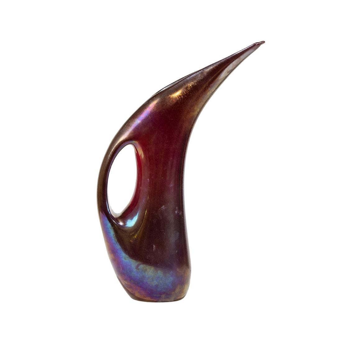 Giorgio Ferro - AVEM - Murano Vase: Description - An iridized red Murano glass pitcher by Giorgio Ferro for Avem. Dimensions - 15.5" x 9" x 4"