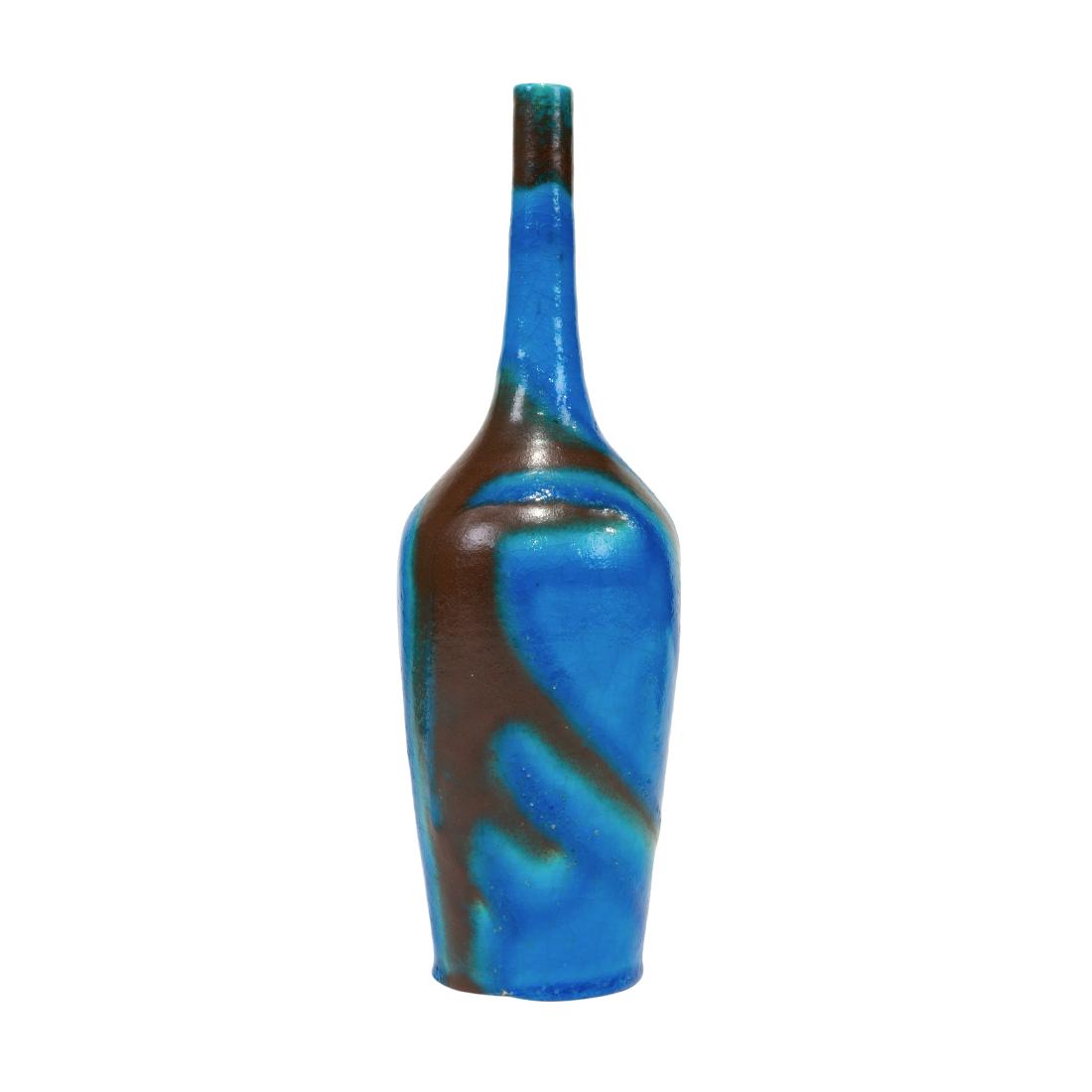 Guido Gambone - Glazed Stoneware Bottle: Description - A glazed stoneware bottle by Guido Gambone. Signed on bottom. Dimensions - 13.5" x 4.25"