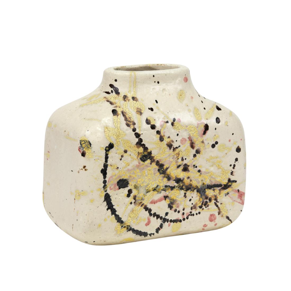 Marcello Fantoni - Raymor - Splatter Pottery Vase: Description - A splattered pottery vase by Marcello Fantoni for Raymor. Dimensions - 6.5" x 7.5" x 4.5"