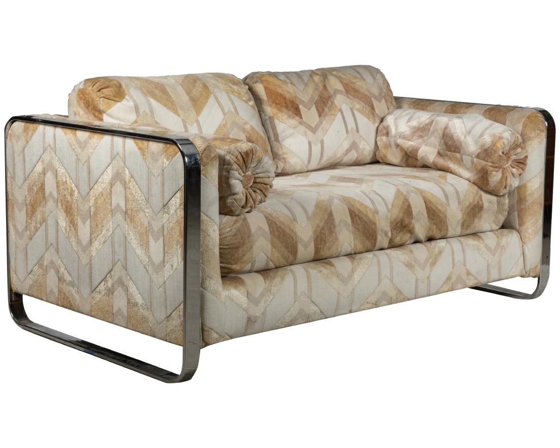 Milo Baughman Style - Chrome Love Seat: Description - Milo Baughman style chrome love seat Dimensions - 27" x 63" x 37"
